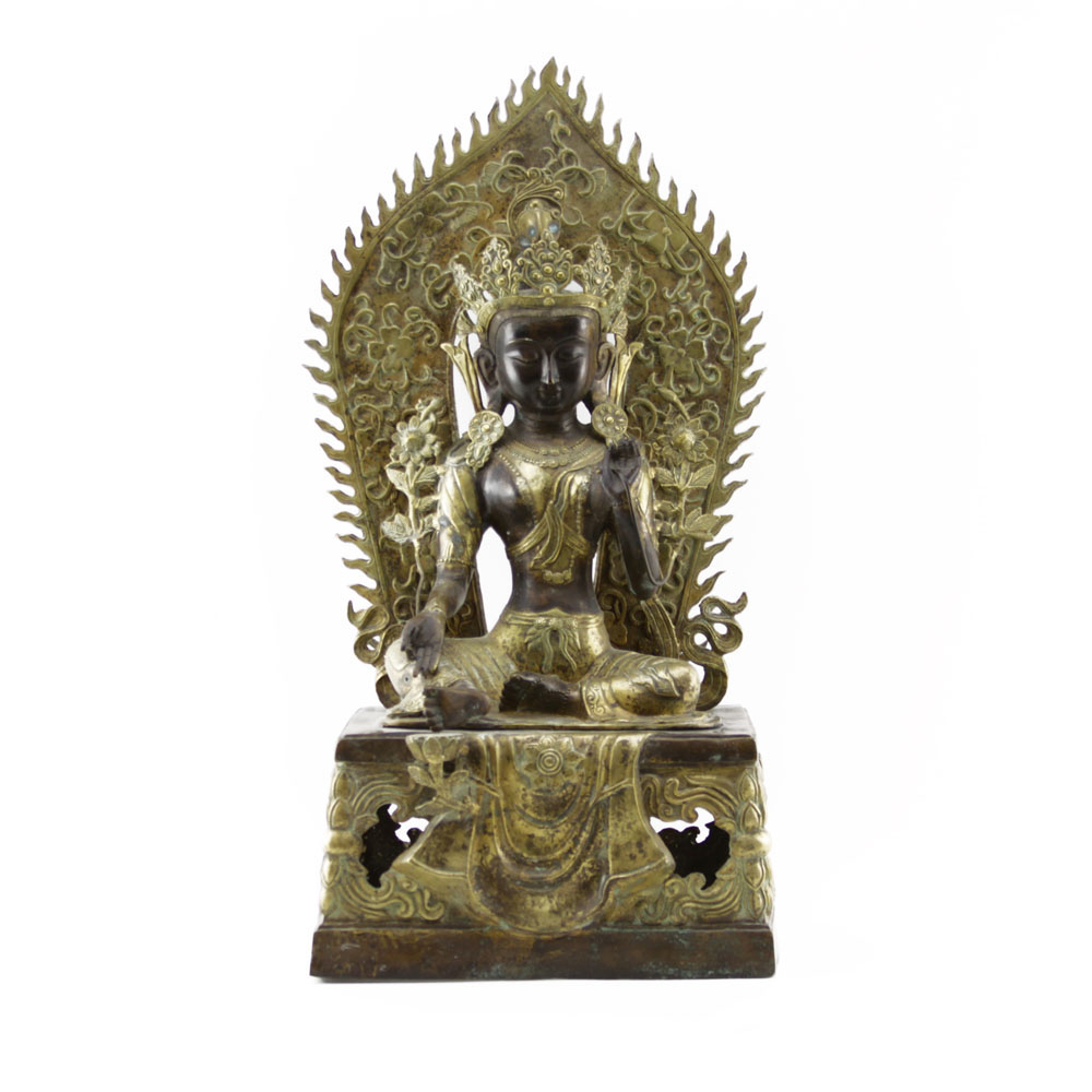 Large Vintage Brass Seated Hindu Goddess