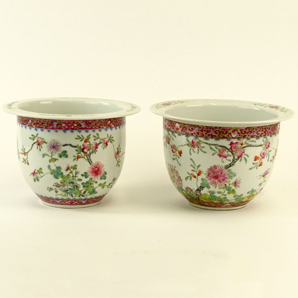 Pair Associated 19/20th Century Chinese Porcelain Famille Rose Jardinieres.