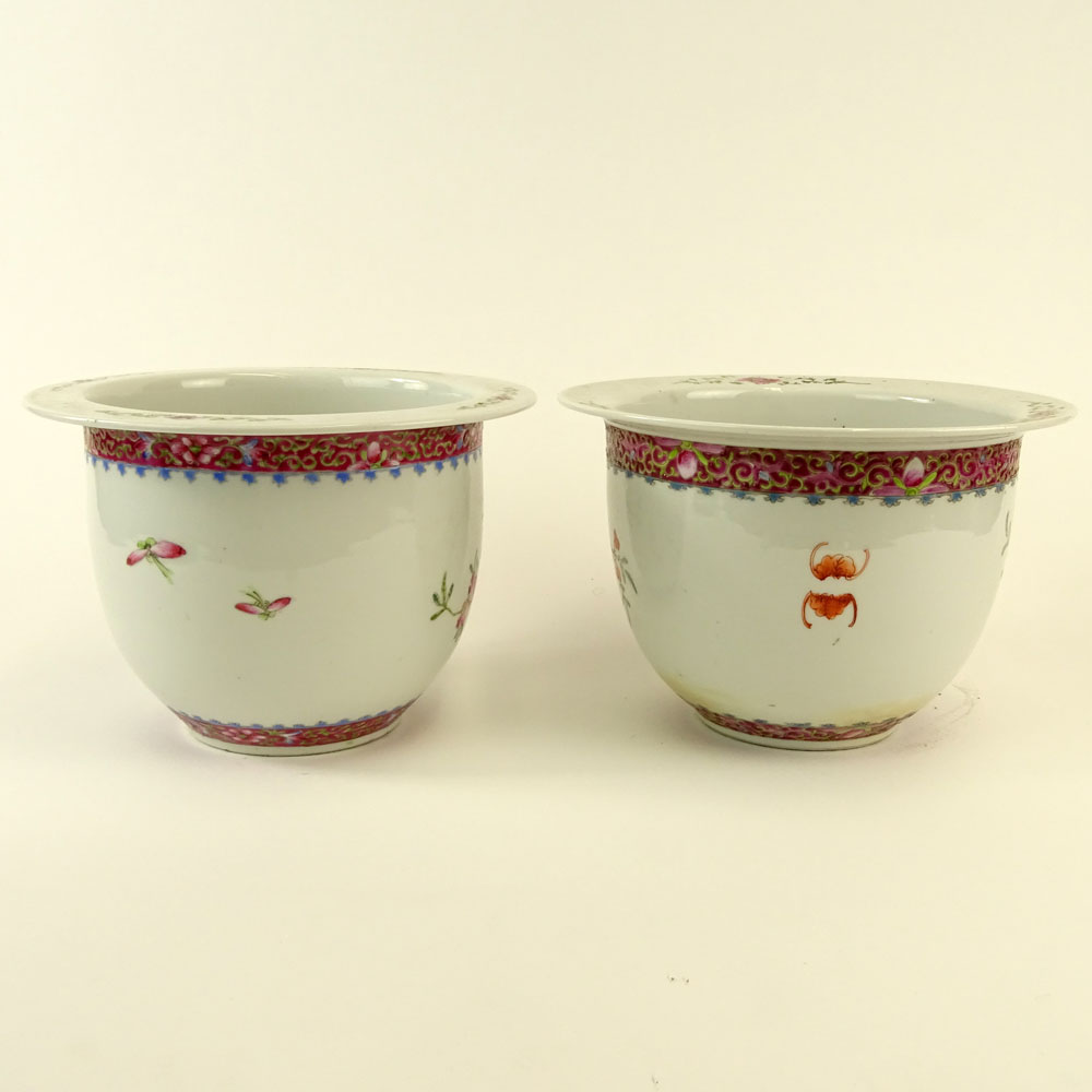 Pair Associated 19/20th Century Chinese Porcelain Famille Rose Jardinieres.