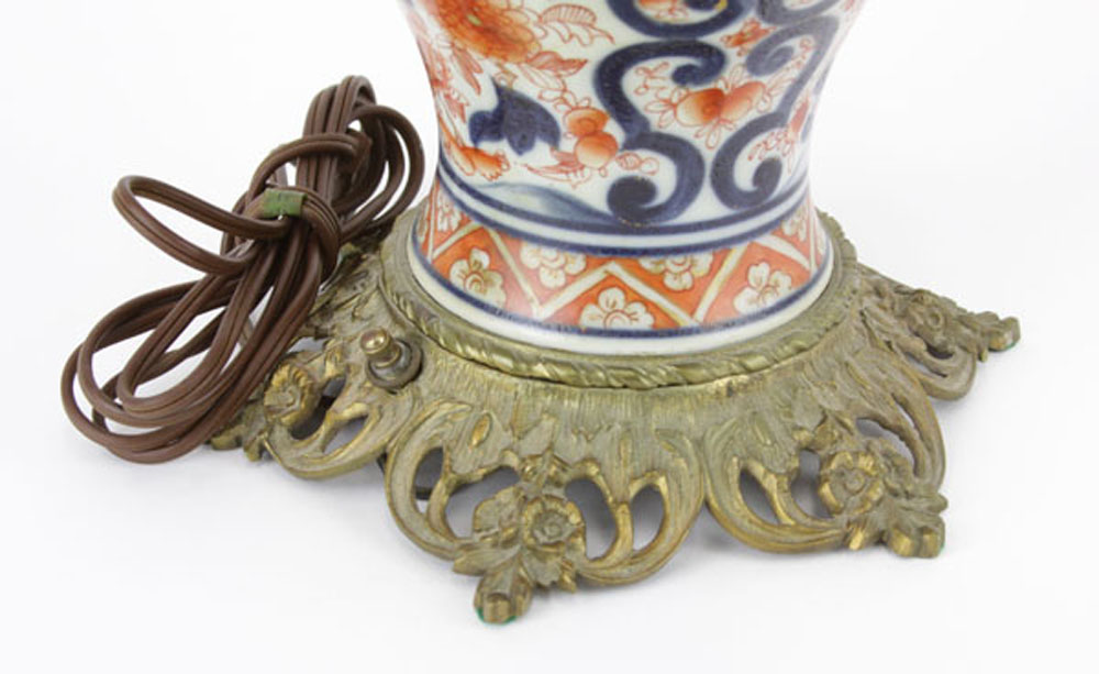 Antique Bronze Mounted Japanese Imari Porcelain Covered Jar As Lamp