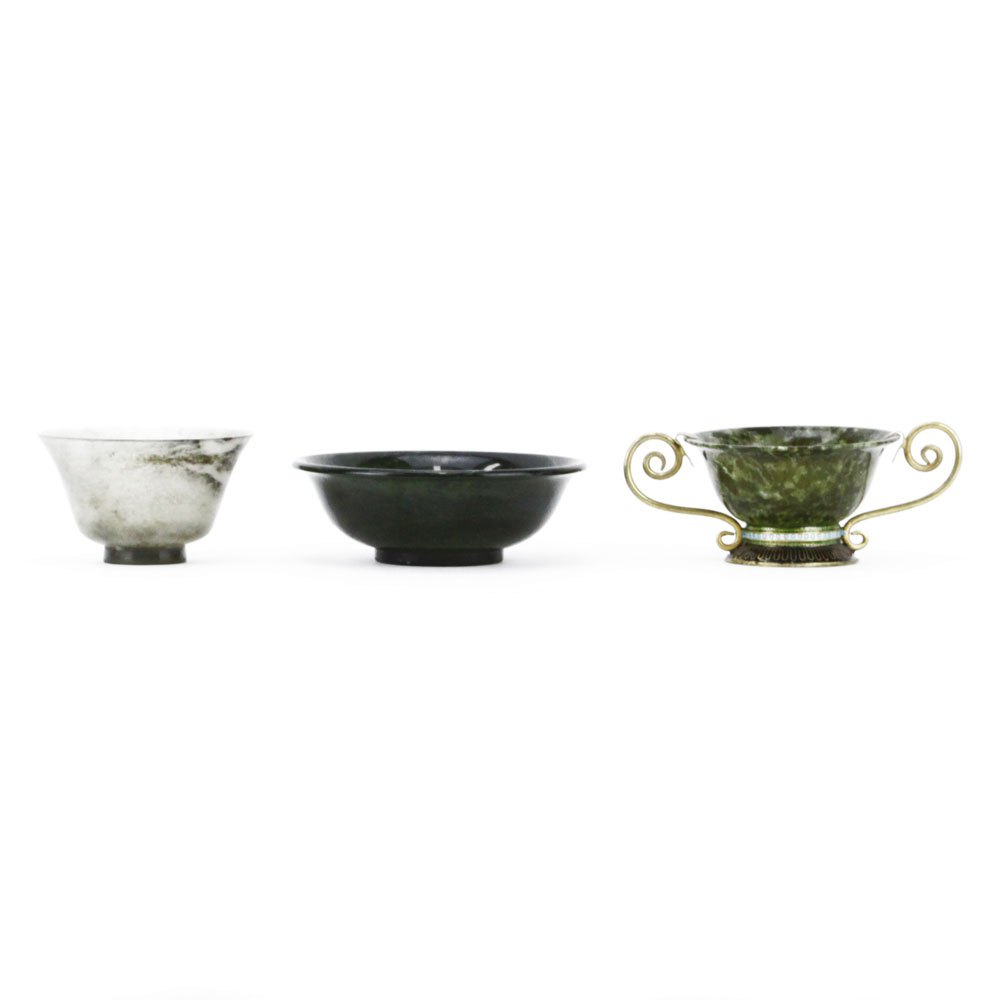Grouping of Three (3) Chinese Jade Cups and Bowl.