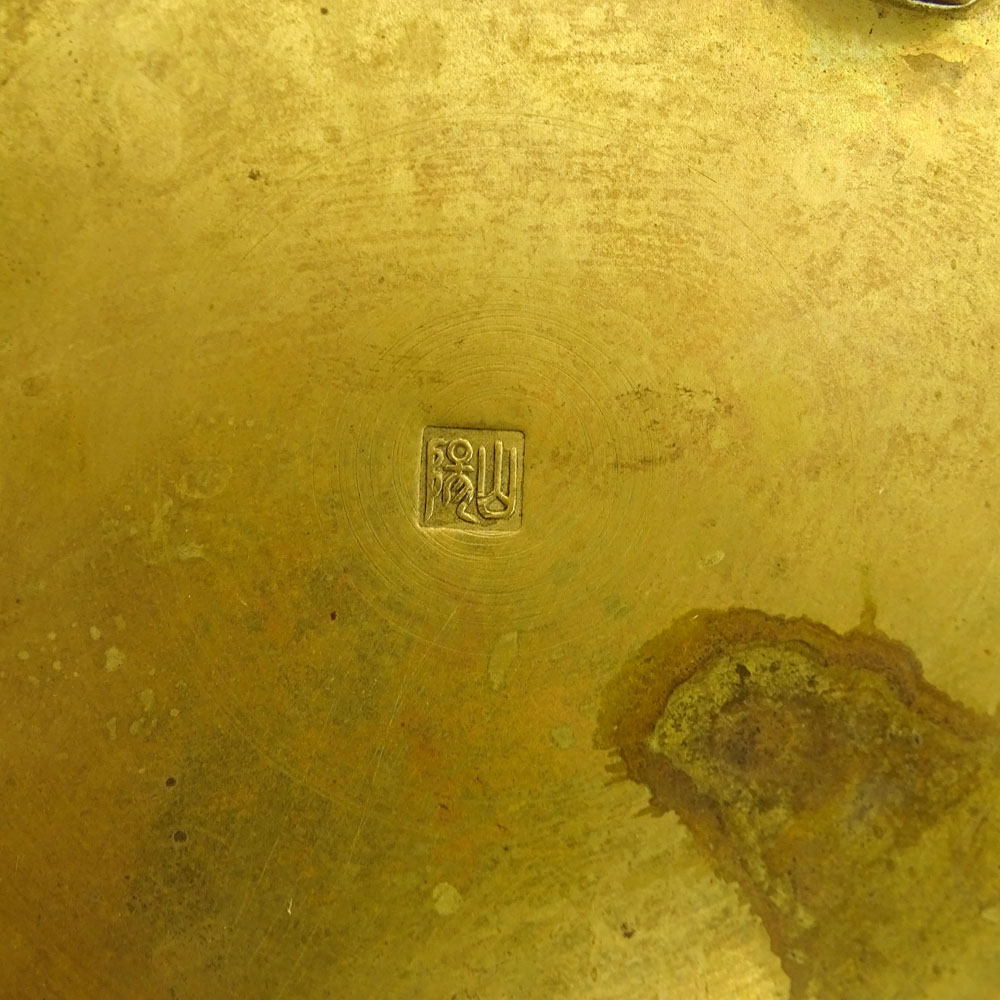 Attributed to: Hu Wen Ming Workshop. A Chinese Inscribed Gilt-Relief Bronze Incense Burner