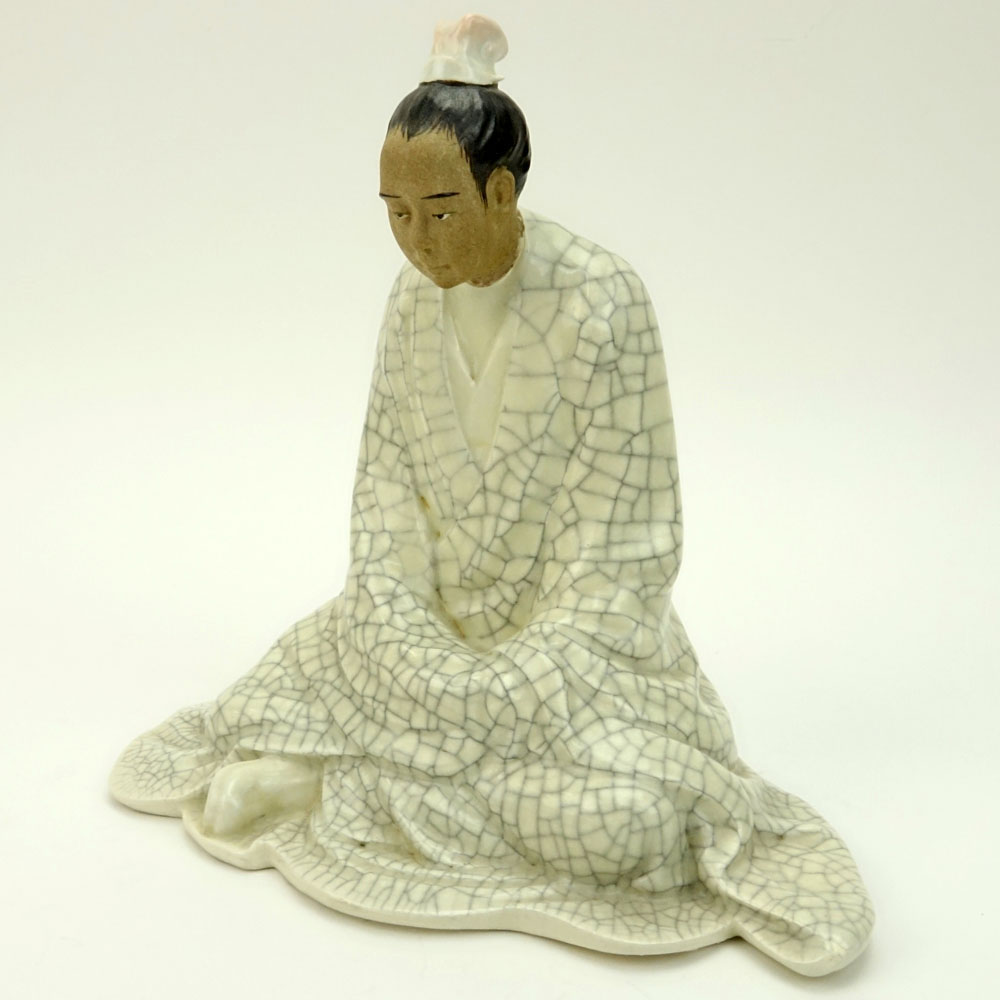 Mid Century Zhang Liang Chinese Ceramic Seated Scholar Figurine.