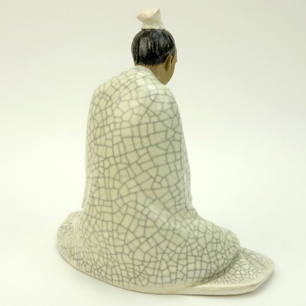 Mid Century Zhang Liang Chinese Ceramic Seated Scholar Figurine.