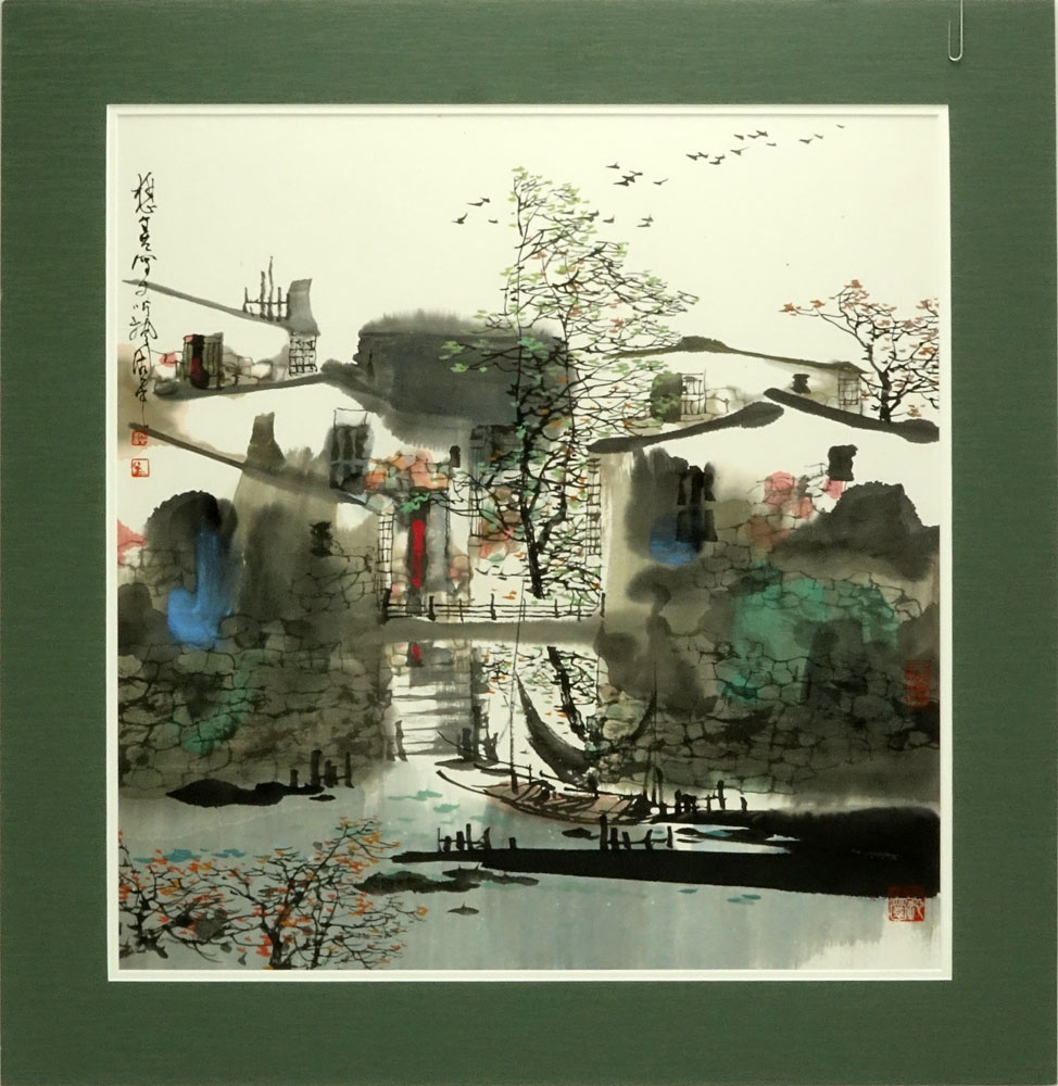 Liu Moashan, Chinese (b-1942) Watercolor and Ink "Landscape" Painting on Paper