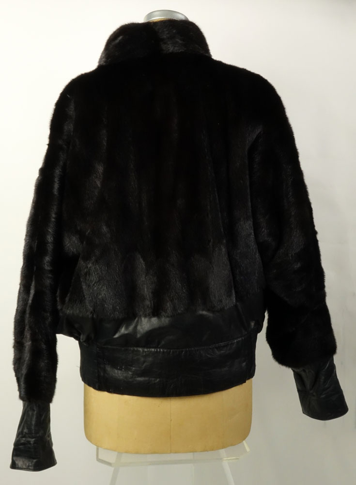 Vintage Jacques St. Laurent Black Mink and Leather Bomber Style Jacket