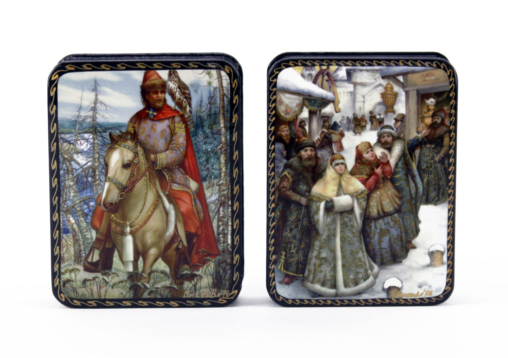 Collection of Seven (7) Russian Hand painted Lacquered Boxes.