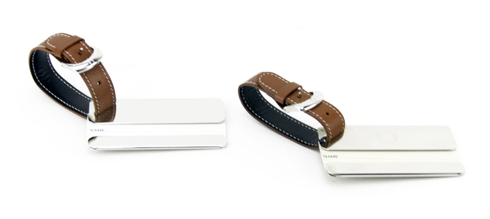 Two Mont Blanc Silver Tone Luggage Tags With Leather Straps.