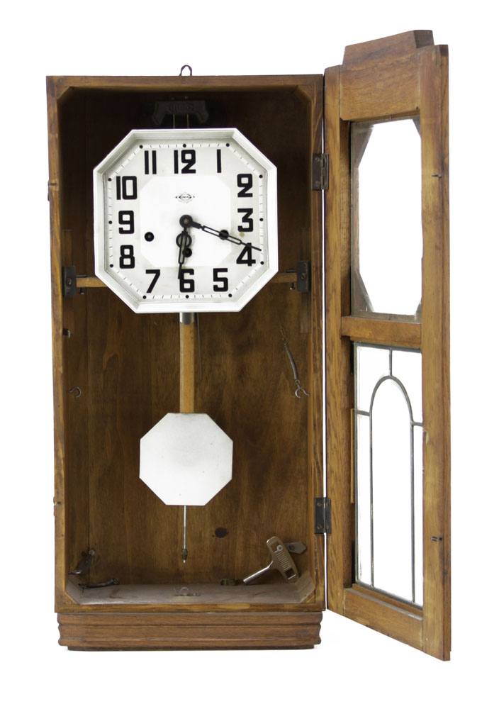 Antique Cirod Marque Deposee Art Deco Carved Wood Wall Clock.