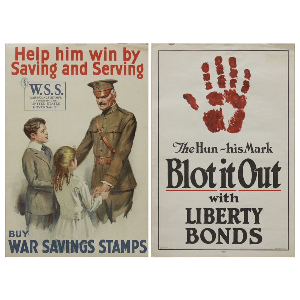 Grouping of Two (2) American World War I Propaganda Posters. Unframed