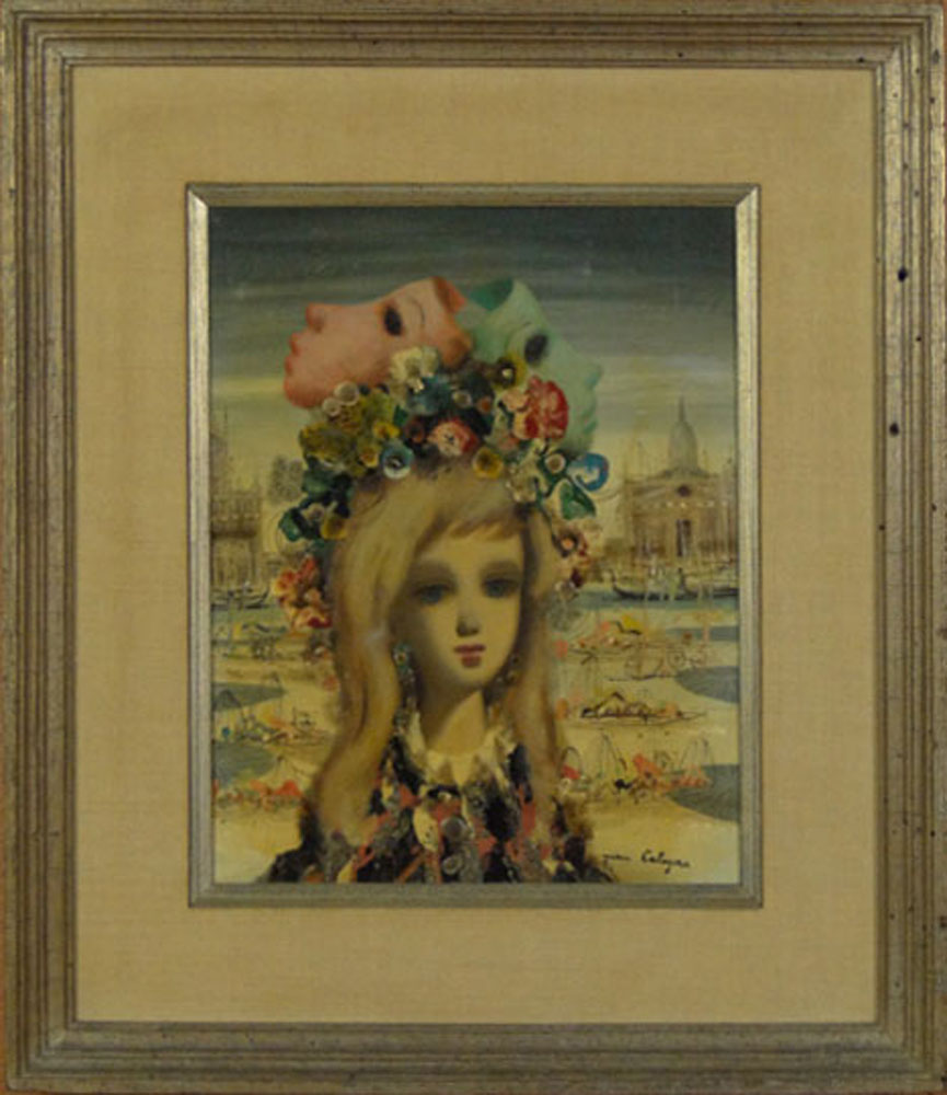 Jean Calogero Italian  (1922-2001) Oil on Canvas "Portrait of a Young Girl" 