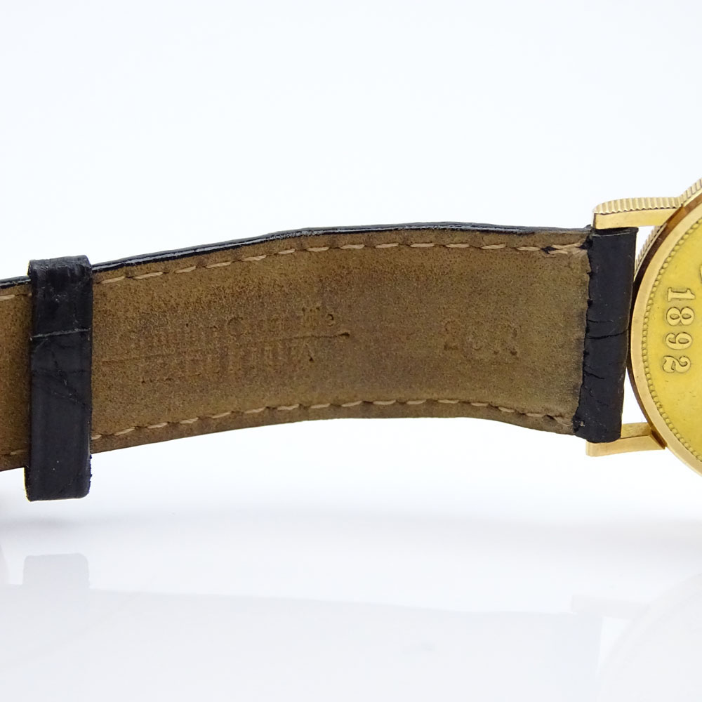 Man's Vintage Corum 1892 American Eagle $20 Gold Coin Quartz Movement Watch with Crocodile Strap.