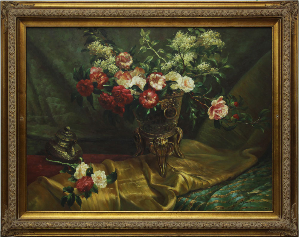 Richard Stewart (20th C) Large Oil Painting "Still Life Flowers" 