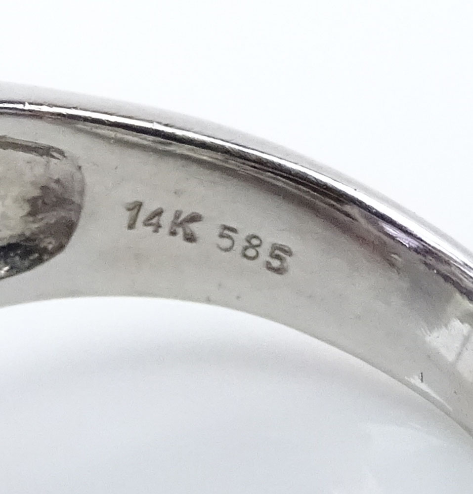 Large Oval Cut Amethyst, 1.5 Carat Micro Pave Set Diamond and 14 Karat White Gold Ring