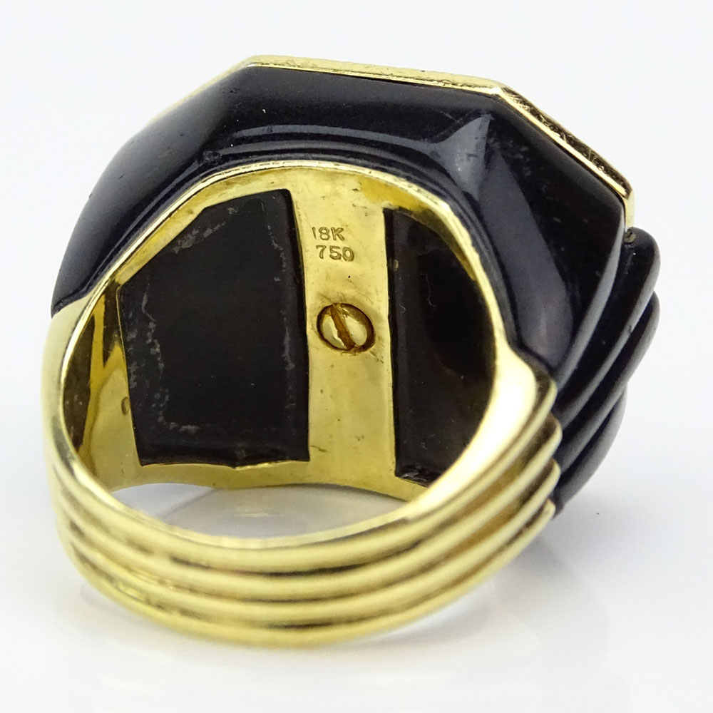 Lady's Vintage Approx. 2.0 Carat Pave Set Round Brilliant Cut Diamond, Onyx and 18 Karat Yellow Gold Ring