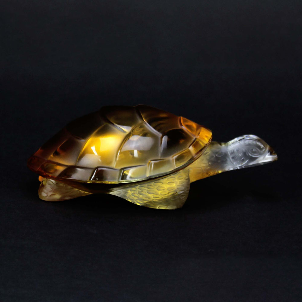 Lalique France Crystal Amber Tortoise Paperweight