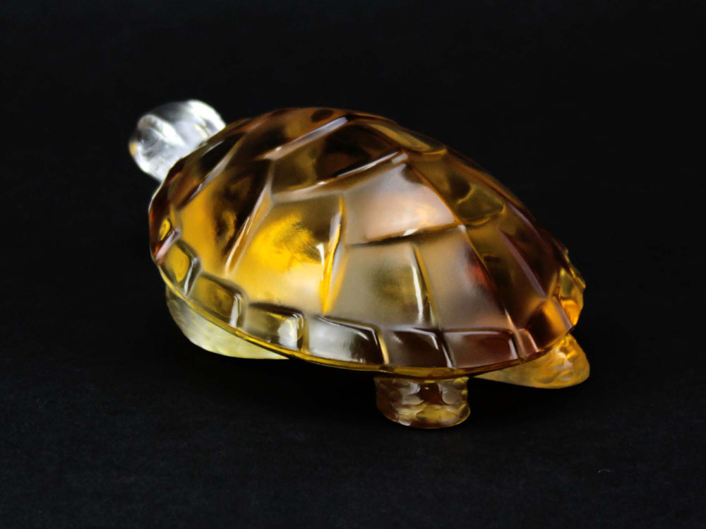 Lalique France Crystal Amber Tortoise Paperweight