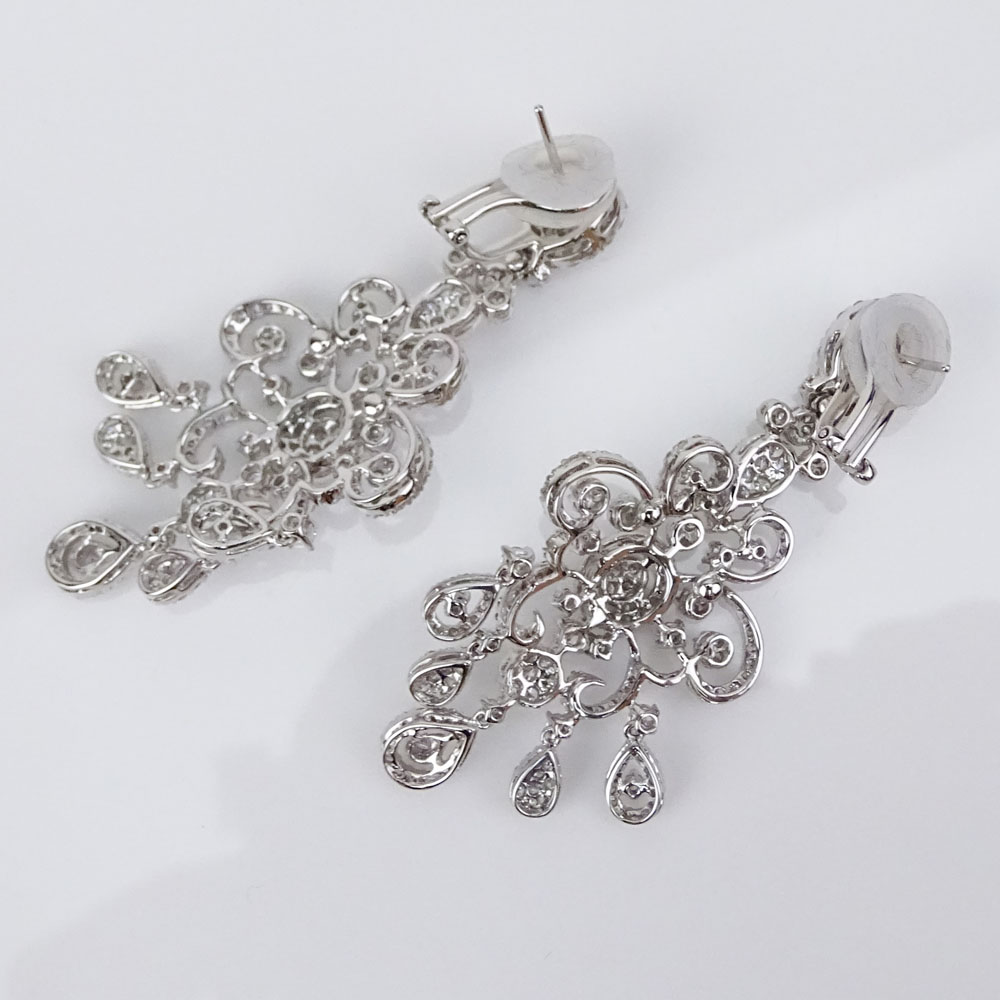 Approx. 7.0 Carat Round Brilliant Cut Diamond and 18 Karat White Gold Chandelier Earrings