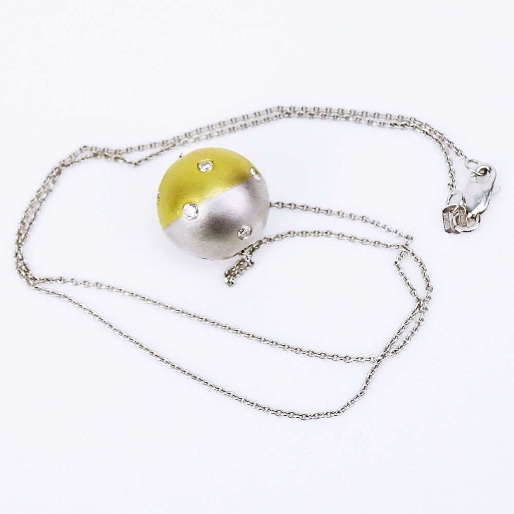 18 Karat White and Yellow Gold and Diamond Ball Pendant on 14 Karat White Gold Chain