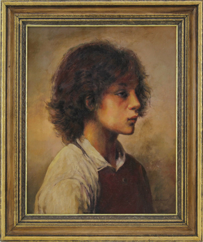 Attributed to: Alexej Alexejewitsch Harlamoff, Russian (1840-1925) Oil on Panel, "Portrait Of A Boy"  