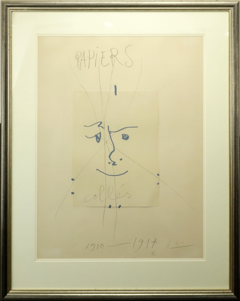 After: Pablo Picasso (1881-1973) Original Color Lithograph, "Papiers Colles, Dated 1910-1914" 