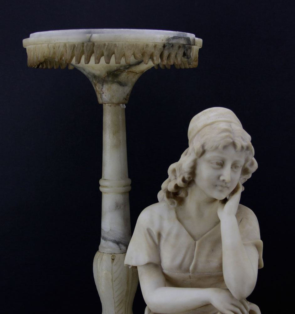 Antique Figural Alabaster Lamp. Features a gypsy with tambourine