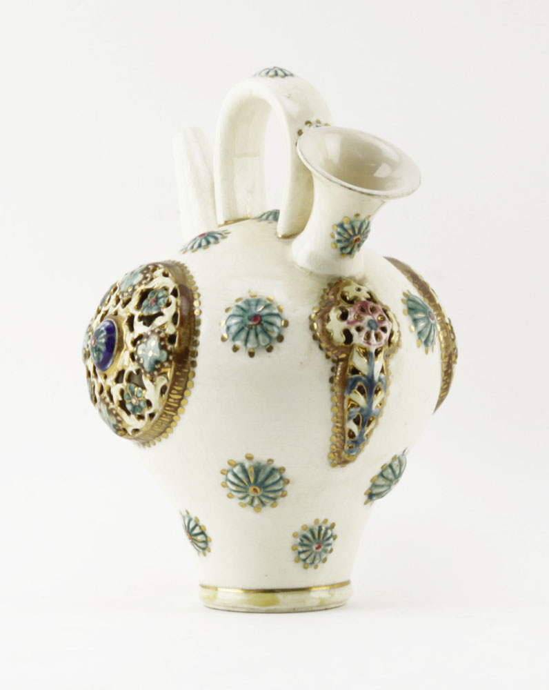 Fischer J. Budapest Gilt Hand Painted Double Spouted Vase
