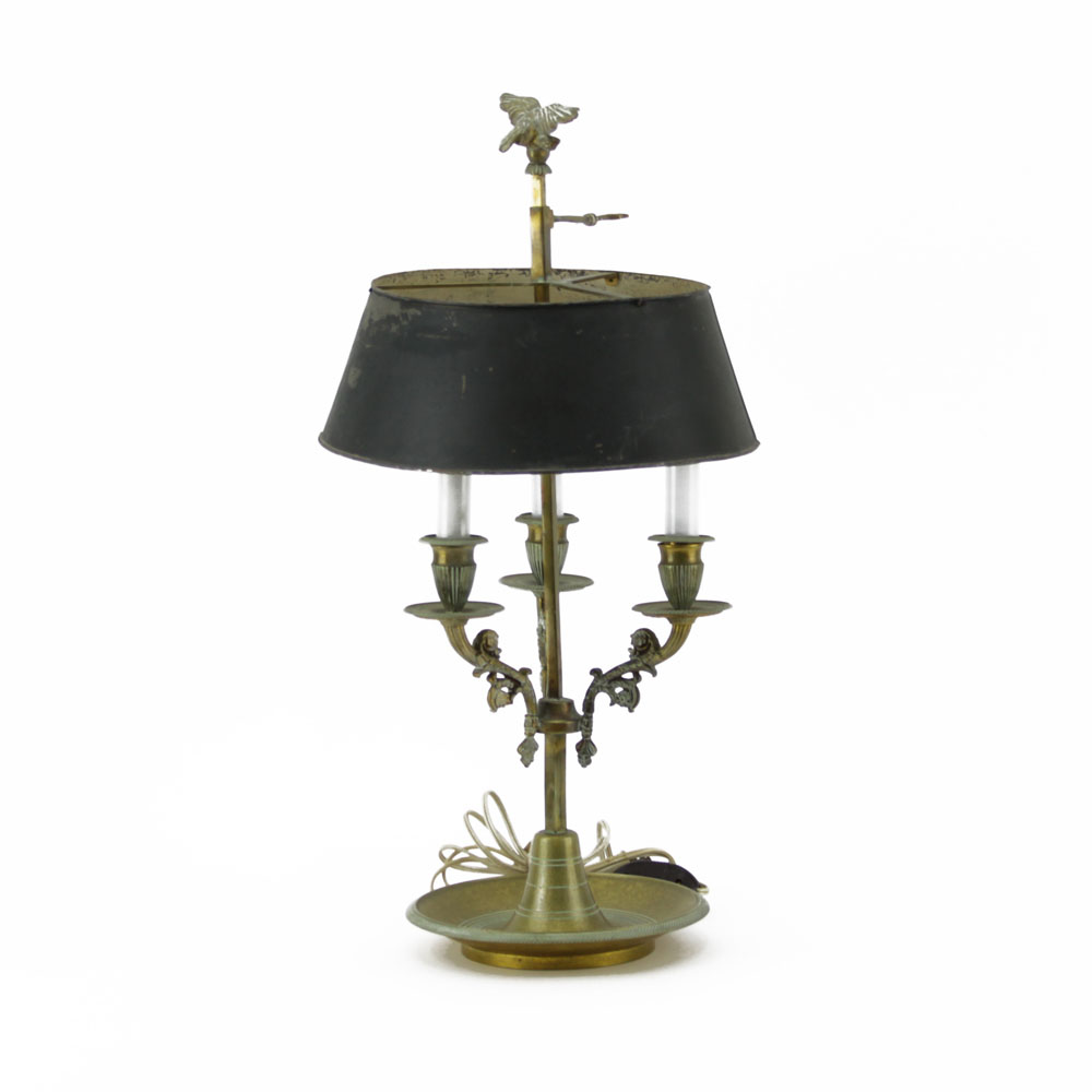 Antique Bronze Bouillotte Lamp With Tole Shade