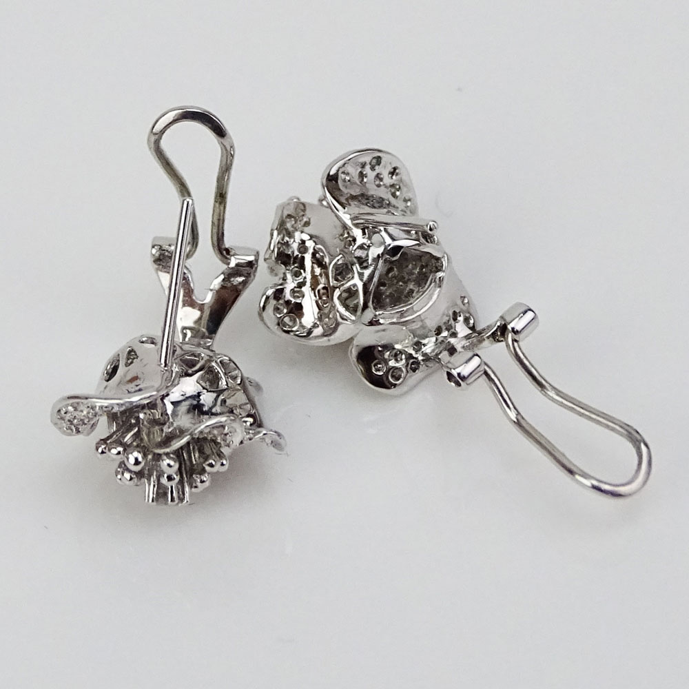 .65 Carat Micro Pave Set Diamond and 18 Karat White Gold Earrings