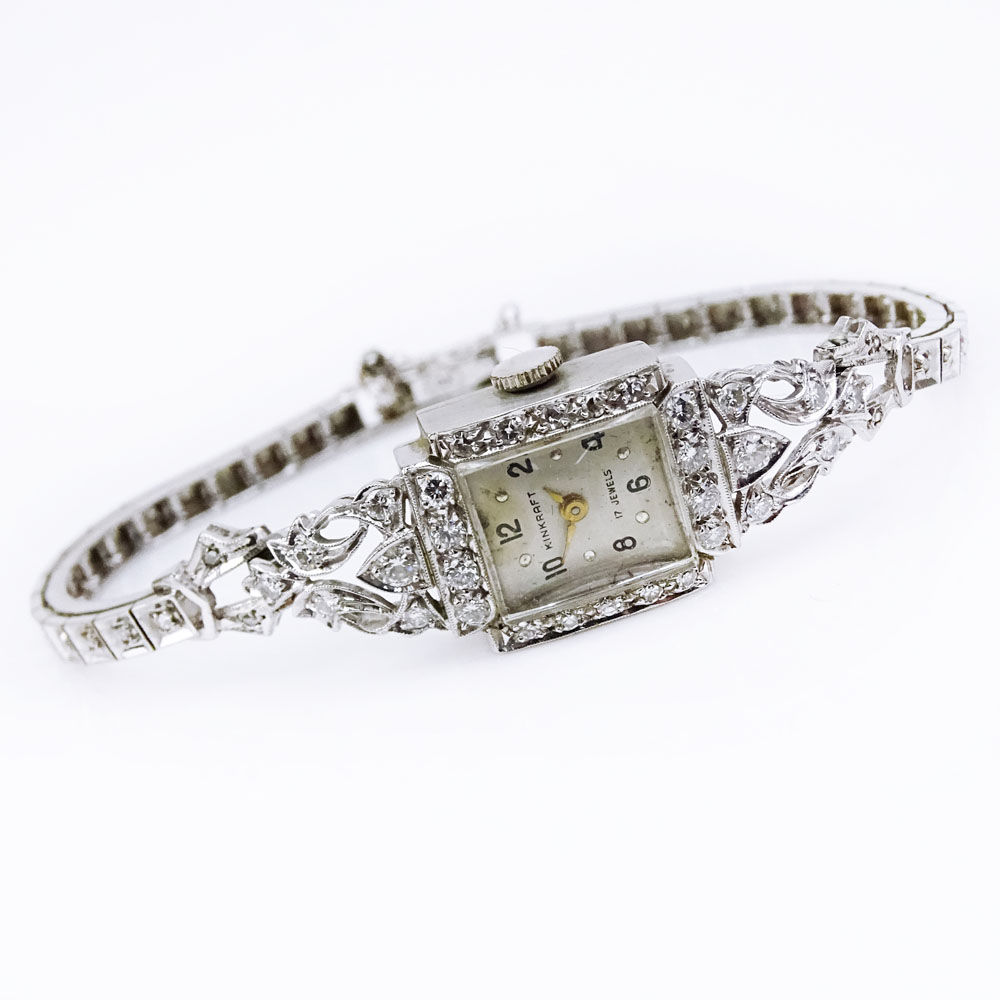 Lady's Vintage 14 Karat White Gold and Diamond Kinkraft Bracelet Watch