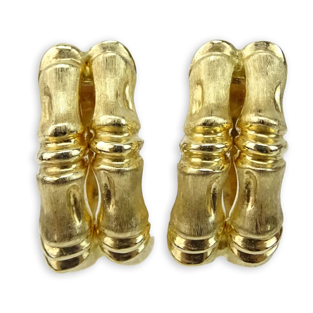 Pair of Vintage Italian 14 Karat Yellow Gold "Bamboo" Earrings