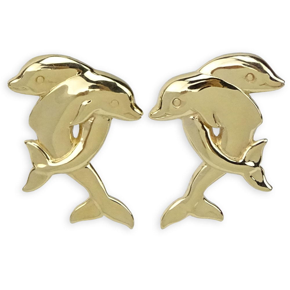 Pair of Vintage 14 Karat Yellow Gold "Dolphin" Earrings