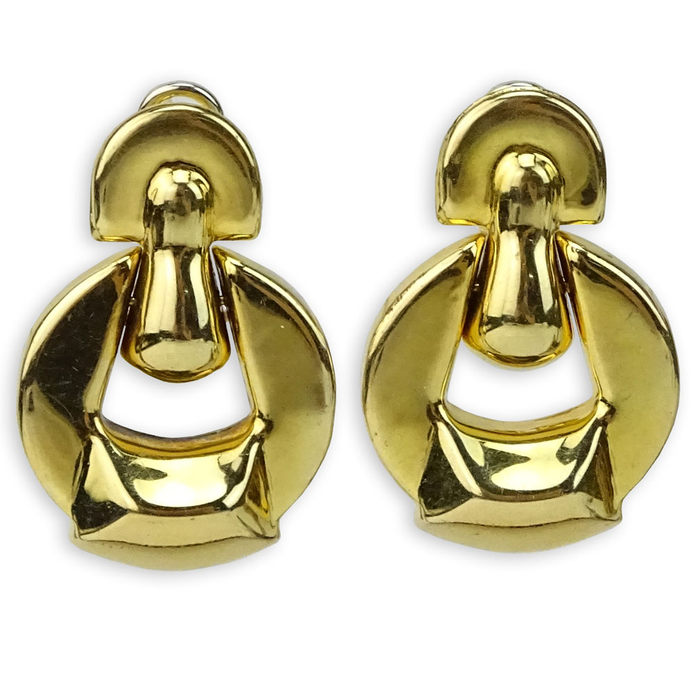 Pair of Vintage Italian 14 Karat Yellow Gold Door Knocker style Earrings