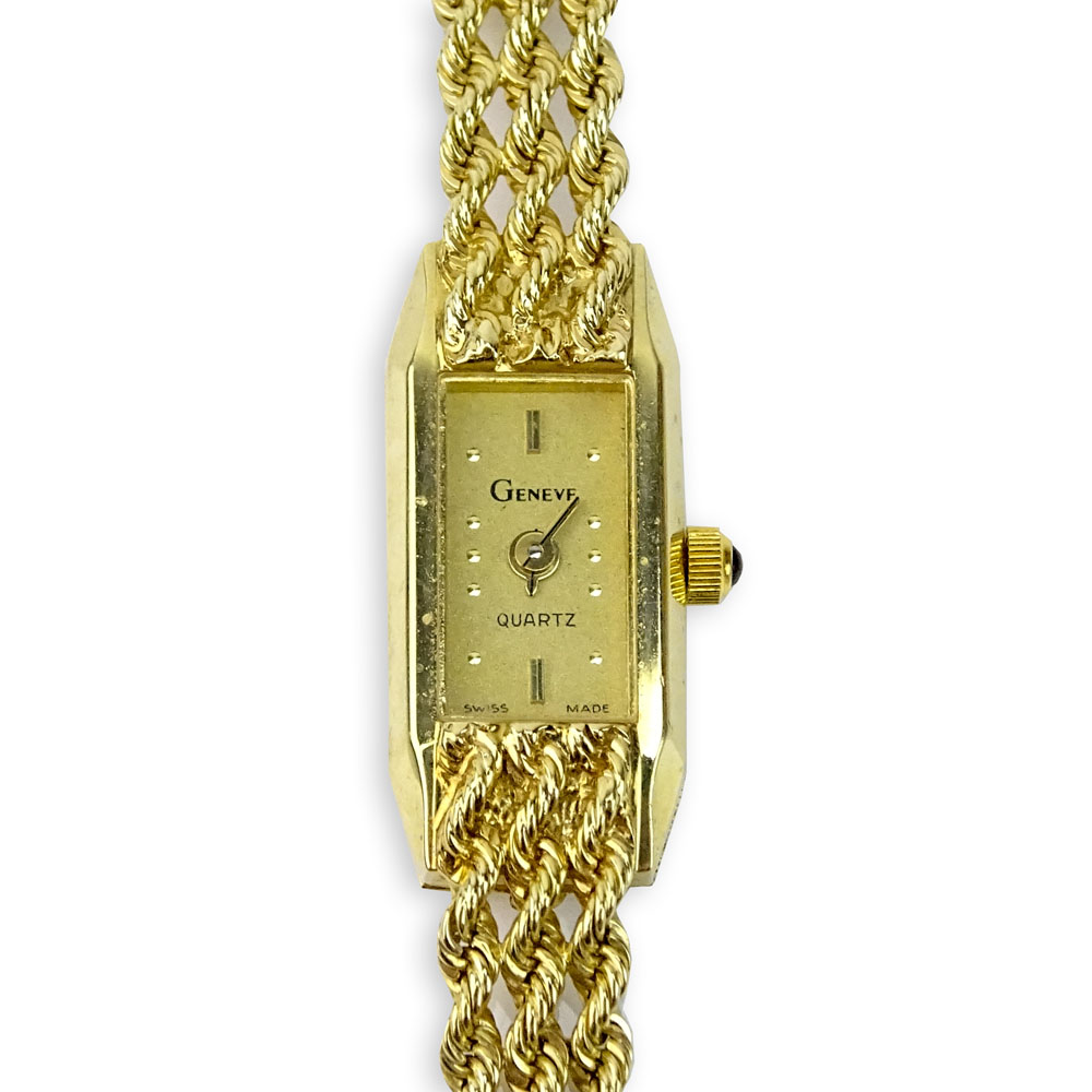 Lady's Vintage 14 Karat Yellow Gold Geneve Quartz Rope style Bracelet Watch