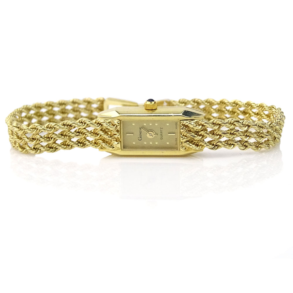 Lady's Vintage 14 Karat Yellow Gold Geneve Quartz Rope style Bracelet Watch