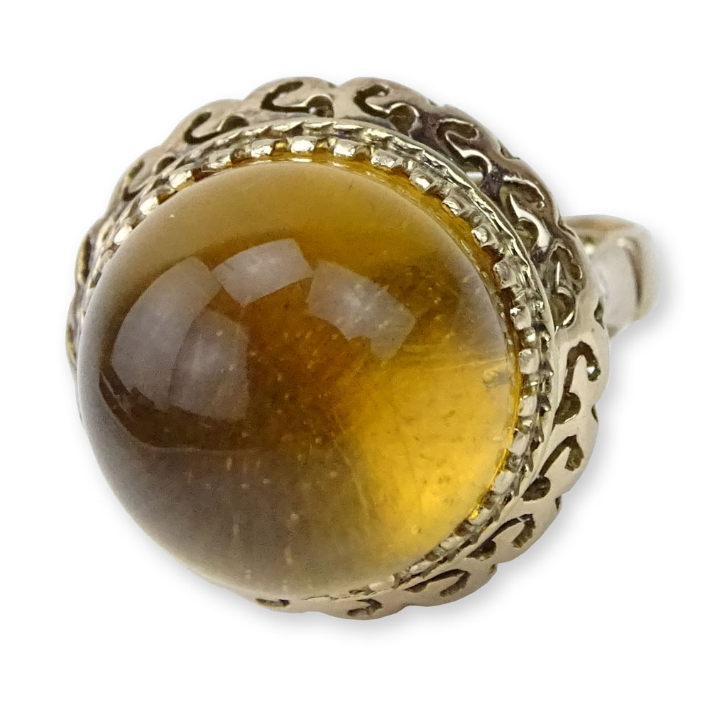 Vintage Cabochon Dome shape Citrine and 14 Karat Yellow Gold Ring