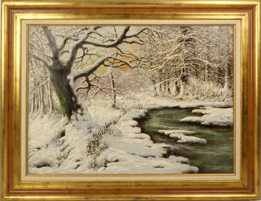Miklos Neogrady, Hungarian (20-21st cent) Oil on Canvas, Winter Snow Scene