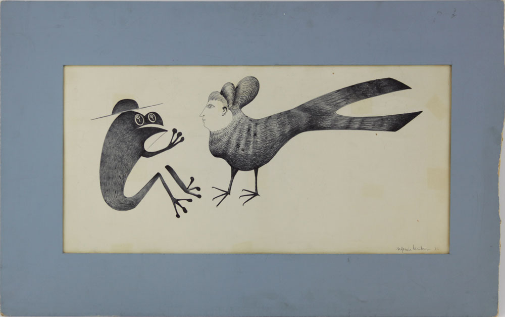 Whimsical Mid-Century Ink Drawing. Signed lower right (illegible) and dated '62