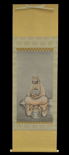 Early 20th Century Japanese Watercolor on Paper Set in Fabric Mounting as a Scroll