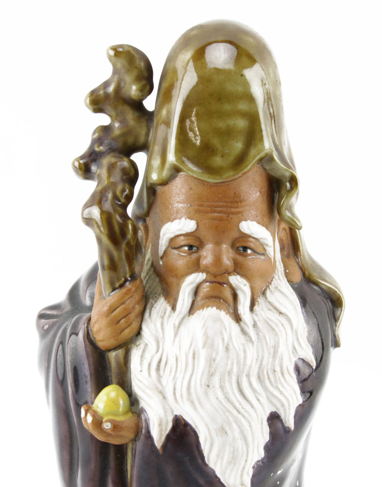 Chinese Shou Lao Xing Taoist Glazed Pottery Figurine
