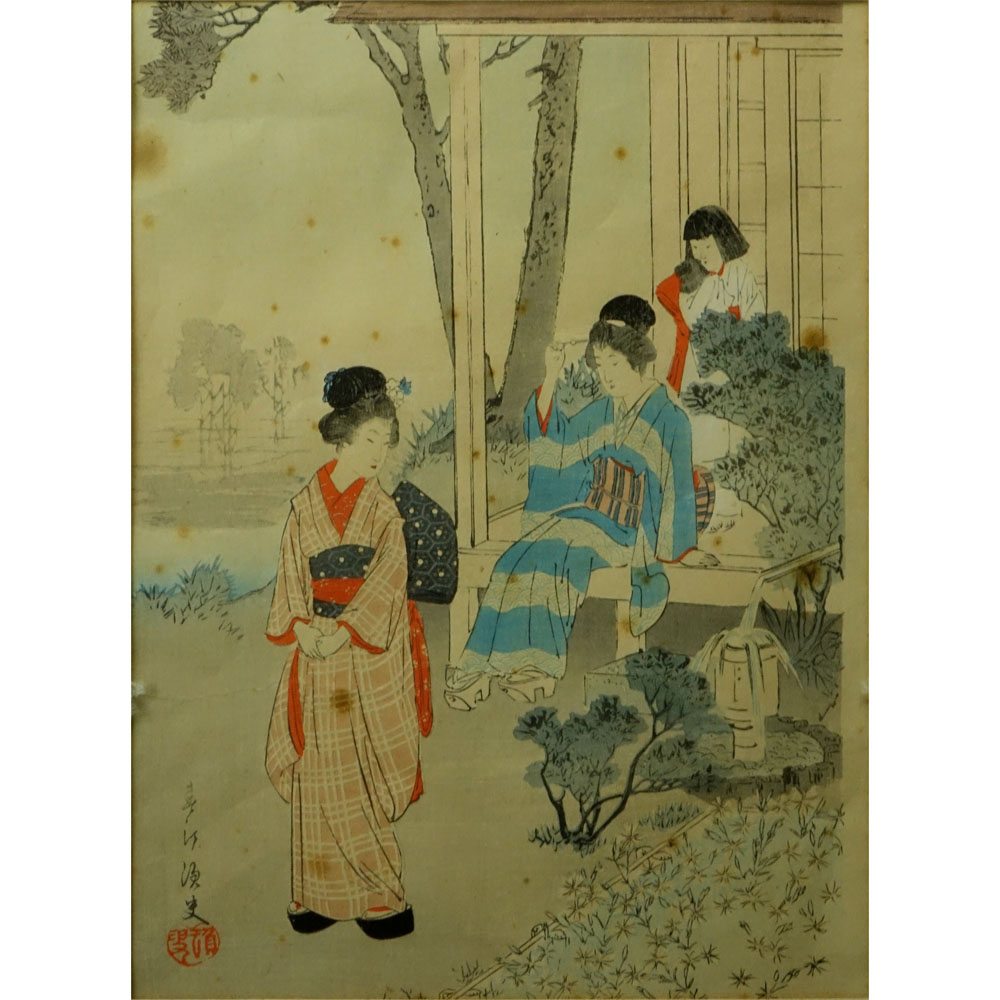 Miyagawa Shuntei, Japanese (1873-1914) 19th Century color woodblock "Beauties And Power" 