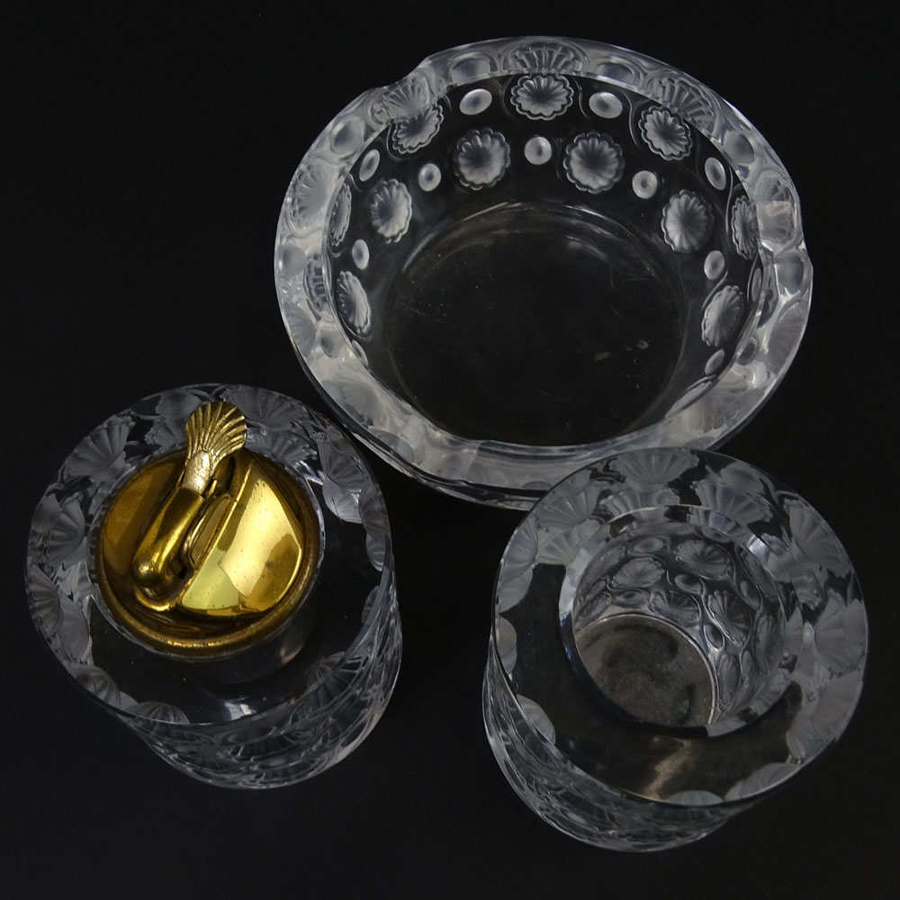 Three (3) Piece Lalique "Tokyo" Smoking Set. Includes, ashtray, urn and lighter