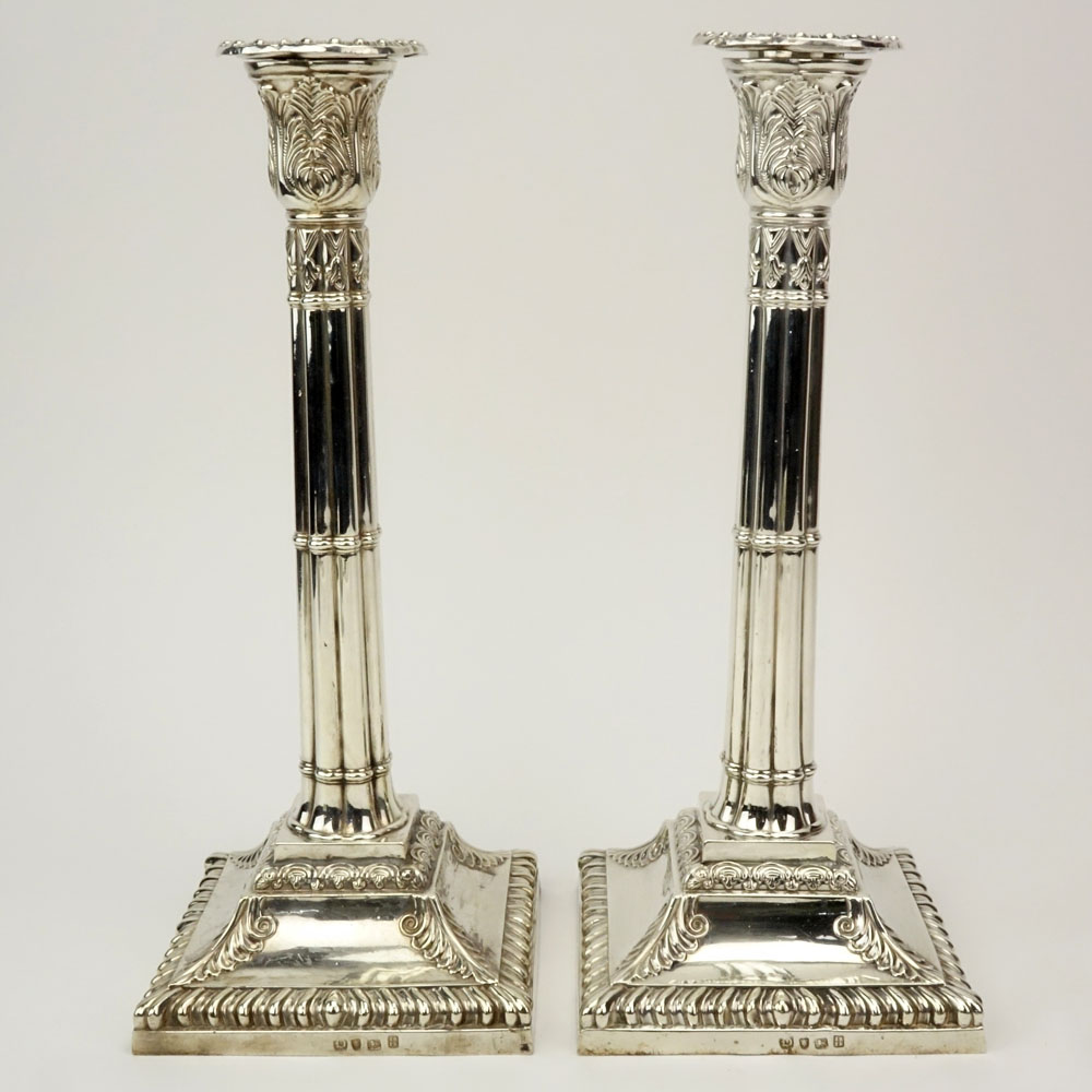 Pair of 18th Century English Silver Weighted Candlesticks