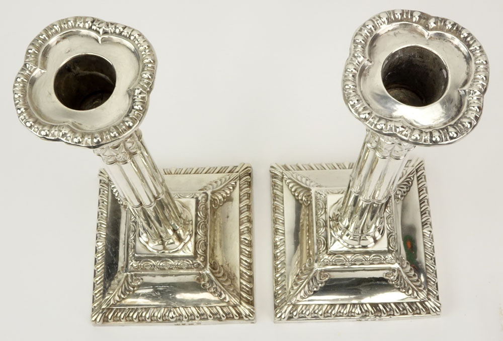 Pair of 18th Century English Silver Weighted Candlesticks