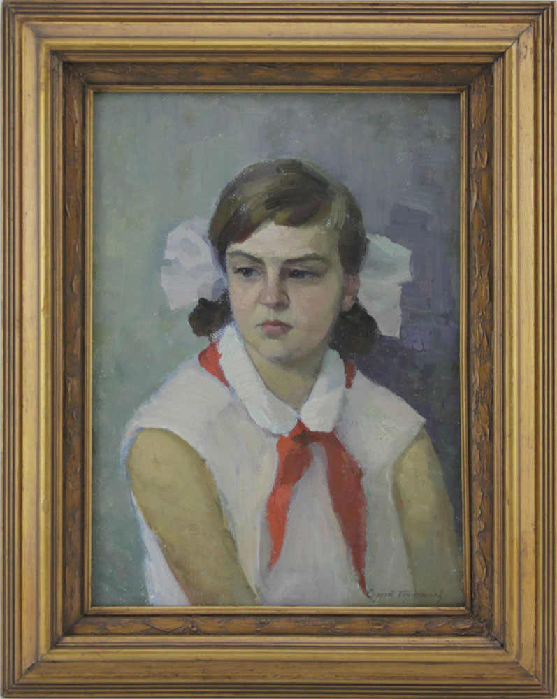 20th Century Russian Oil on Canvas "Portrait Of A Girl"