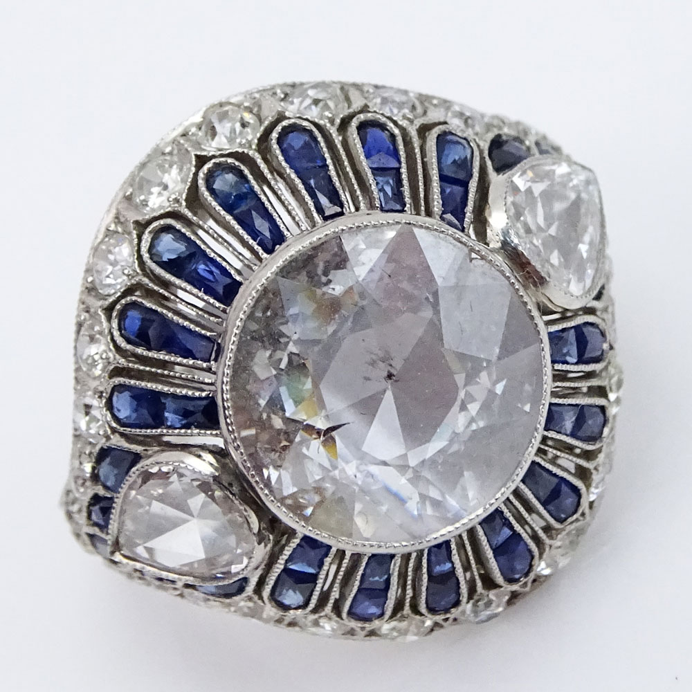 Art Deco Design Approx. 3.0 Carat Rose Cut Diamond and Platinum Filigree Ring