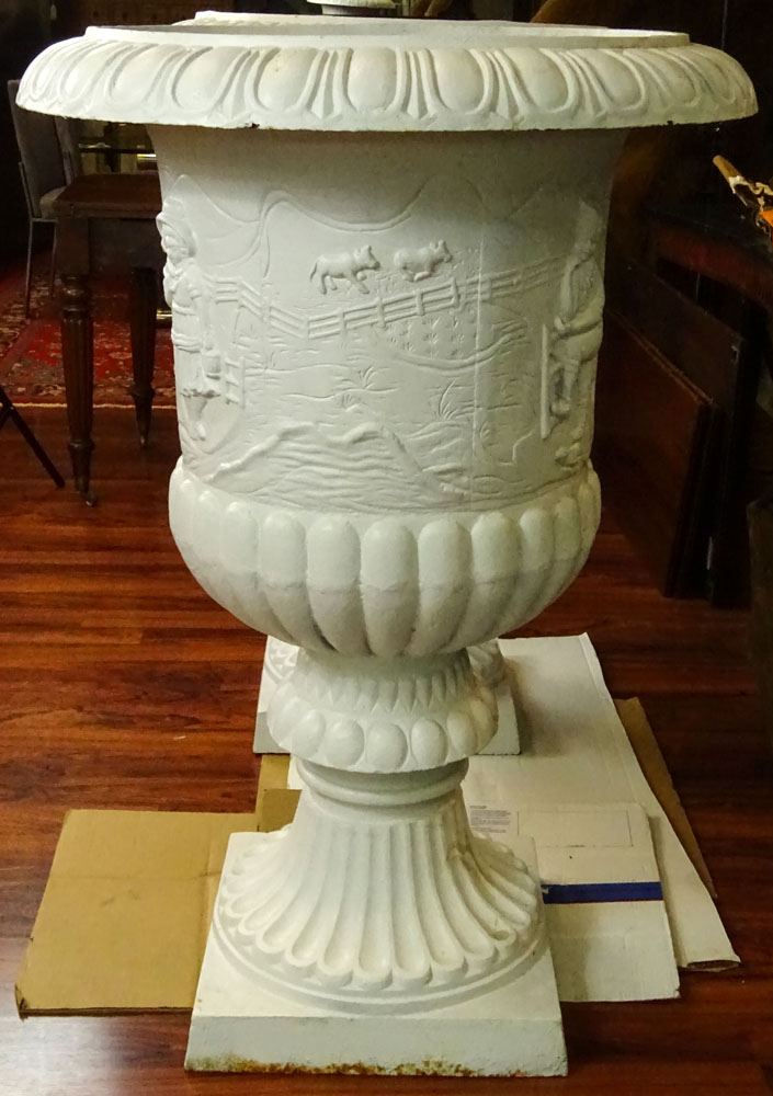 Pair of Monumental Early to Mid 20th Century Cast Iron Garden Urns