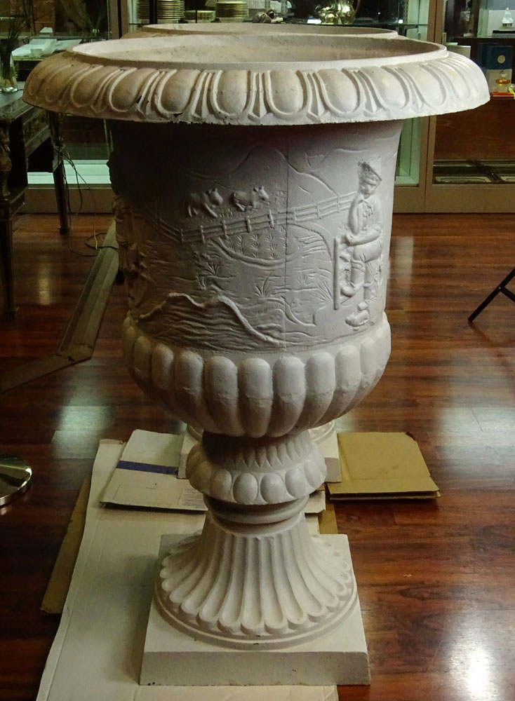 Pair of Monumental Early to Mid 20th Century Cast Iron Garden Urns