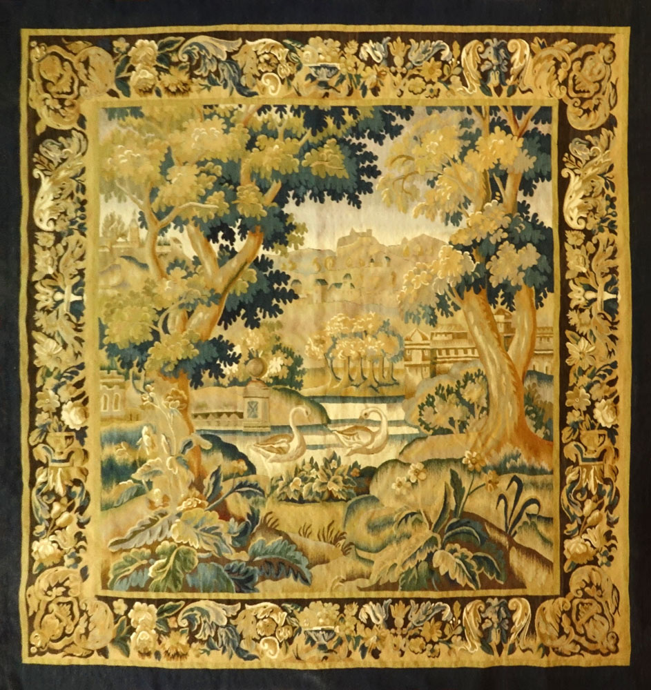 Semi Antique Hand Woven Wool Aubusson Tapestry