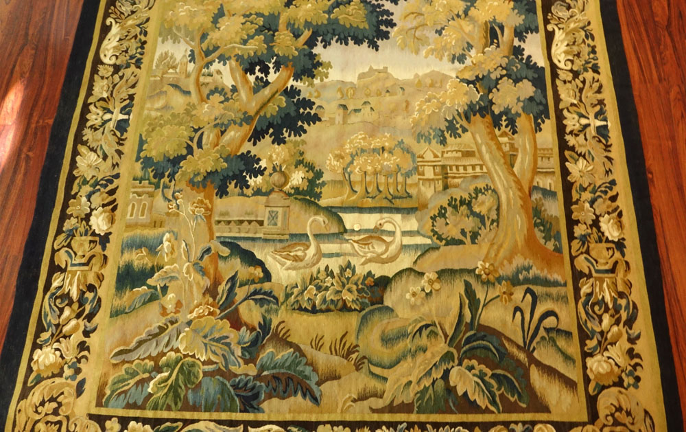 Semi Antique Hand Woven Wool Aubusson Tapestry